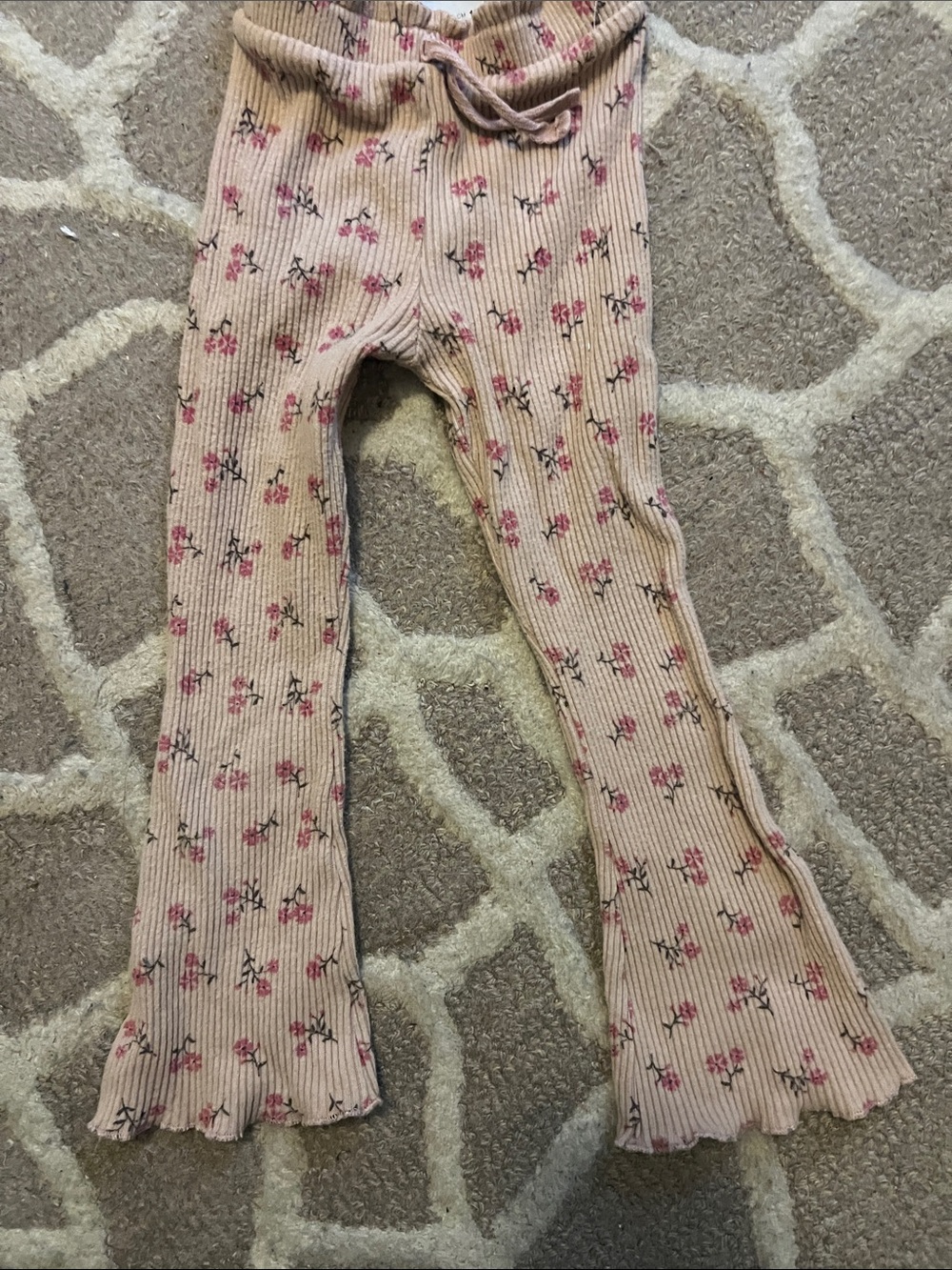Zara Pink Floral Ribbed Flared Kids Pants